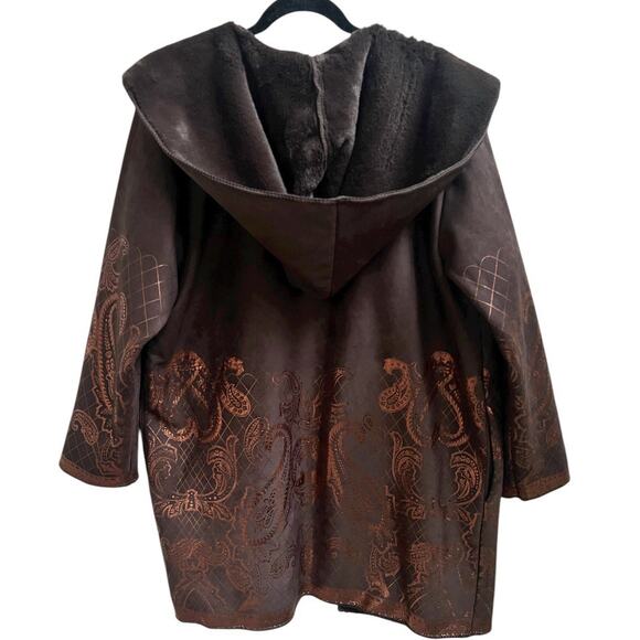Johnny Was NWOT Lasei Faux Suede Fur Print Coat Brown Vegan XXL 2XL Boho Holiday - Picture 2 of 8